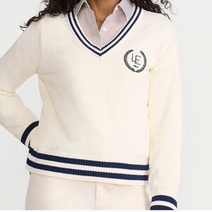 Land’s End Drifter Varsity V-neck Sweater Women’s Large Tenniscore Prep